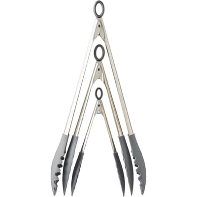 Locking Tong Set, Stainless Steel and Silicone, Set of 3