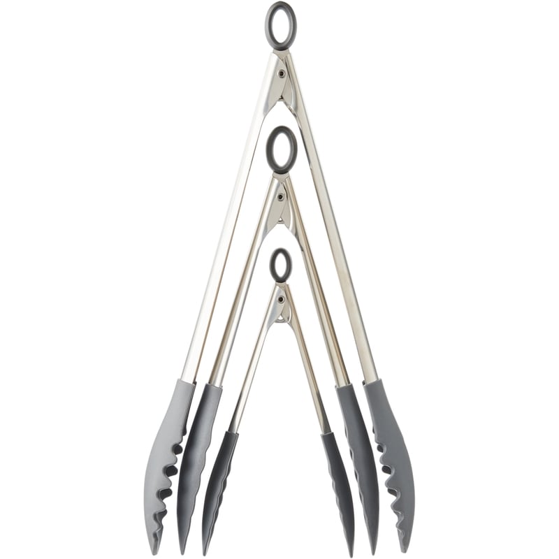 Locking Tong Set, Stainless Steel and Silicone, Set of 3