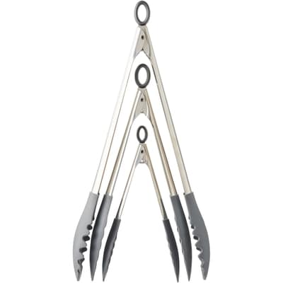 Locking Tong Set, Stainless Steel and Silicone, Set of 3