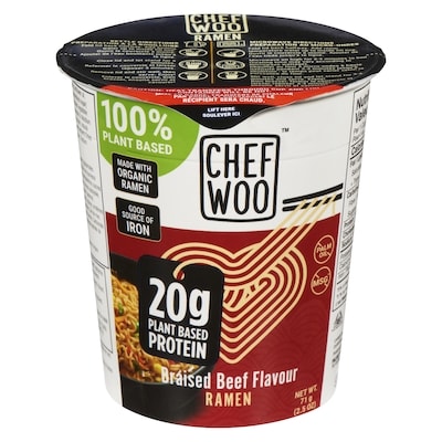 Chef Woo Braised Beef Ramen Cups 71 g, $3.51/100g
