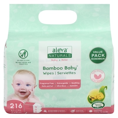 Aleva Naturals BAMBOO BABY SERVIETTES 216 ea, 0,07 $/1ch