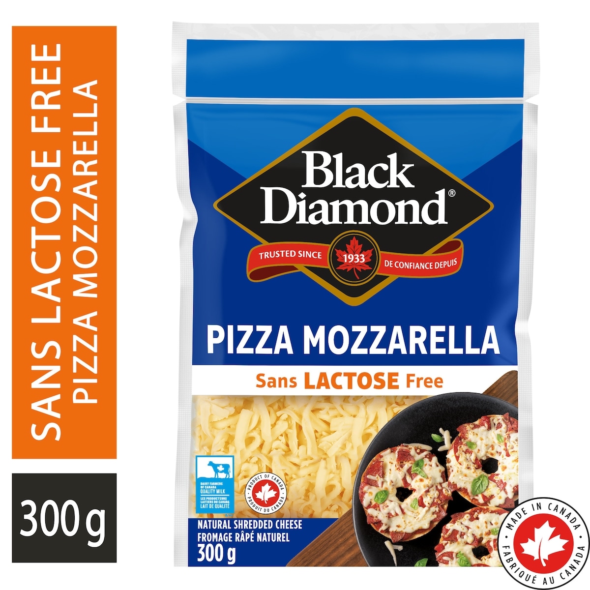 Black Diamond Lactose Free Mozzarella Cheese 300 g, $1.63/100g