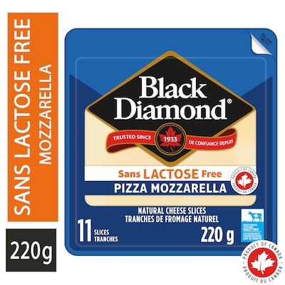 Black Diamond Lactose Free Mozzarella Natural Cheese Slices 220 g, $2.95/100g