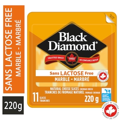 Black Diamond Tranches de fromage marbré naturel sans lactose. 220 g, 2,72 $/100g