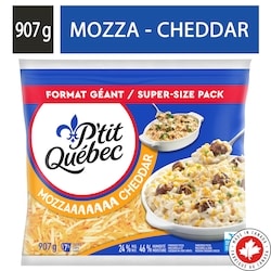 P'tit Québec Mozza Cheddar Shredded Cheese 907 g, $1.21/100g
