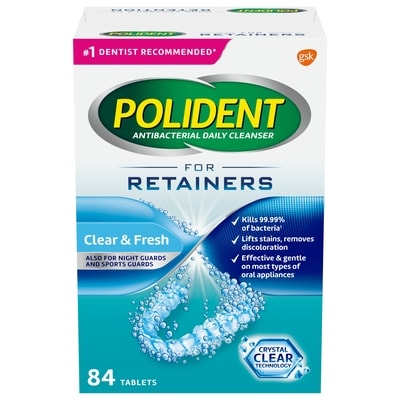 Polident Nettoyant antibactérien quotidien pour prothèses dentaires appareils de rétention fraîcheur de menthe triple 84 ea, 0,11 $/1ch