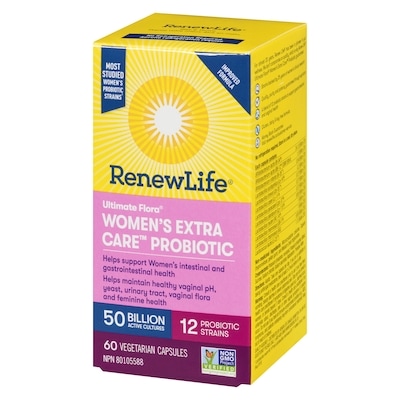 Ultimate Flora Women's Extra Care Probiotic, 50 Billion Active Cultures, 60 Vegetarian capsules