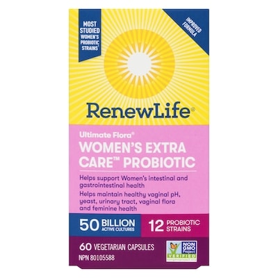 Ultimate Flora Women's Extra Care Probiotic, 50 Billion Active Cultures, 60 Vegetarian capsules