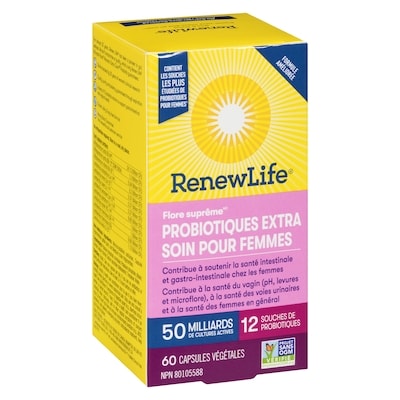 Supplément de probiotiques Flore suprêmeMC Extra soin pour femmes, 50 milliards de cultures actives, 60 capsules