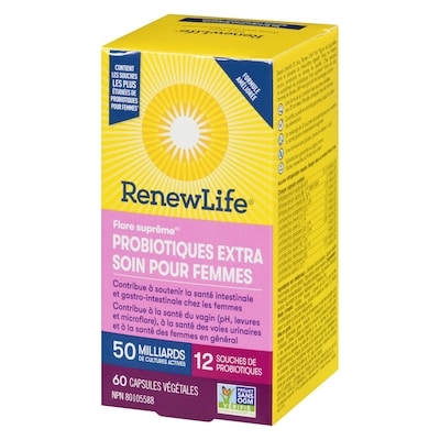 Supplément de probiotiques Flore suprêmeMC Extra soin pour femmes, 50 milliards de cultures actives, 60 capsules