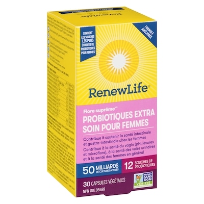 Supplément de probiotiques Flore suprêmeMC Extra soin pour femmes, 50 milliards de cultures actives, 30 capsules