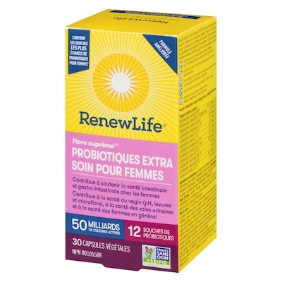 Supplément de probiotiques Flore suprêmeMC Extra soin pour femmes, 50 milliards de cultures actives, 30 capsules