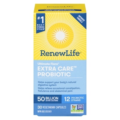 Renew Life Ultimate Flora Extra Care Probiotic, 50 Billion Active Cultures, 30  Vegetarian capsules 30 ea, $1.67/1ea