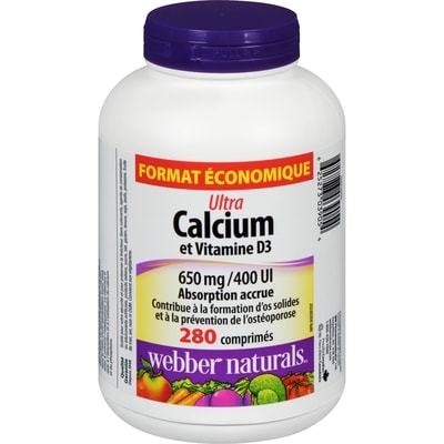 Webber Naturals Calcium et vitamine d3 ultra 650 mg/400 ui format économique 280 ea, 0,06 $/1ch