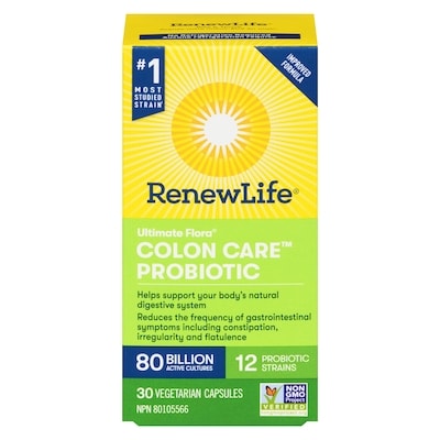 Renew Life Ultimate Flora Colon Care Probiotic, 80 Billion Active Cultures, 30 Vegetarian Capsules 30 ea, $2.23/1ea