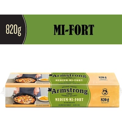 Armstrong Fromage Cheddar mi-fort 820 g, 1,58 $/100g