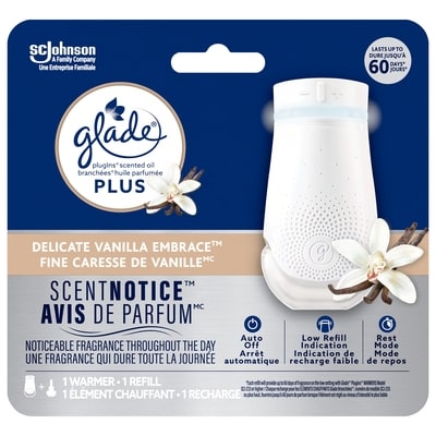 Glade PlugIns Plus Scented Oil Air Freshener Warmer + Refill, Delicate Vanilla Embrace 1 ea, $12.99/1ea