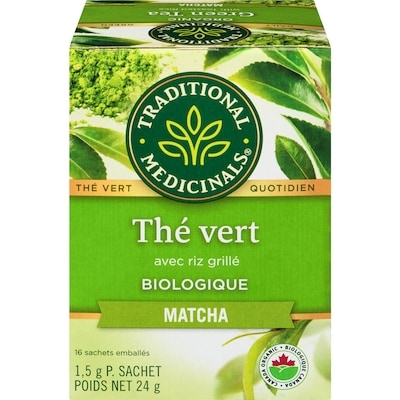 Traditional Medicinals Thé vert avec riz grillé matcha biologique 16 ea, 0,44 $/1ch
