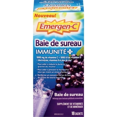 Emergen-C Immunité plus supplément de vitamines et de minéraux baie de sureau 18 ea, 0,80 $/1ch