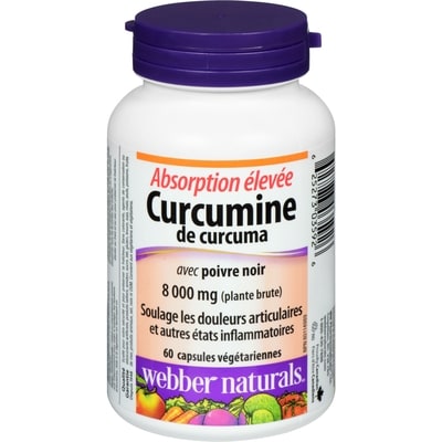 Webber Naturals Curcumine de curcuma absorption élevée 8 000 mg (plante brute) avec poivre noir 60 ea, 0,42 $/1ch