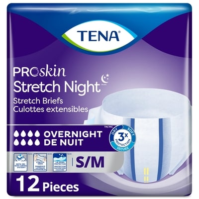 Tena Proskin Night Stretch Briefs Adult Diaper,S/M, 12Count 12 ea, $1.50/1ea
