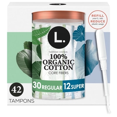 L. Cotton Tampons Regular/Super Absorbency Multipack, Free from Chlorine Bleaching, Pesticides, Fragrances, or Dyes, 42 Count 42 ea, $0.39/1ea