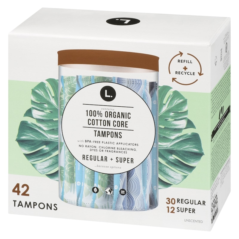 Cotton Tampons Regular/Super Absorbency Multipack, Free from Chlorine Bleaching, Pesticides, Fragrances, or Dyes, 42 Count