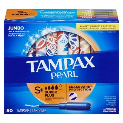 Tampax Pearl Tampons, with LeakGuard Braid, Super Plus Absorbency, Unscented, 50 Count. 50 ea, $0.32/1ea