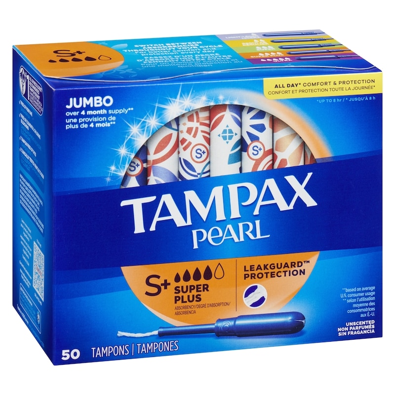 Pearl Tampons, with LeakGuard Braid, Super Plus Absorbency, Unscented, 50 Count.
