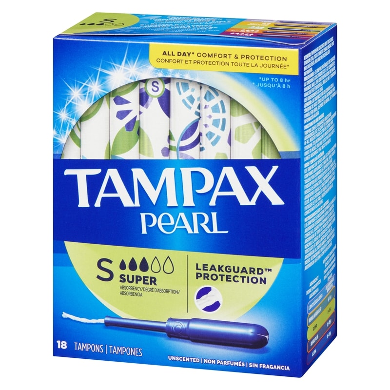 Pearl Tampons, with LeakGuard Braid, Super Absorbency, Unscented, 18 Count