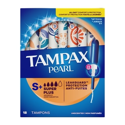 Tampax Pearl Tampons, with LeakGuard Braid, Super Plus Absorbency, Unscented, 18 Count. 18 ea, $0.39/1ea