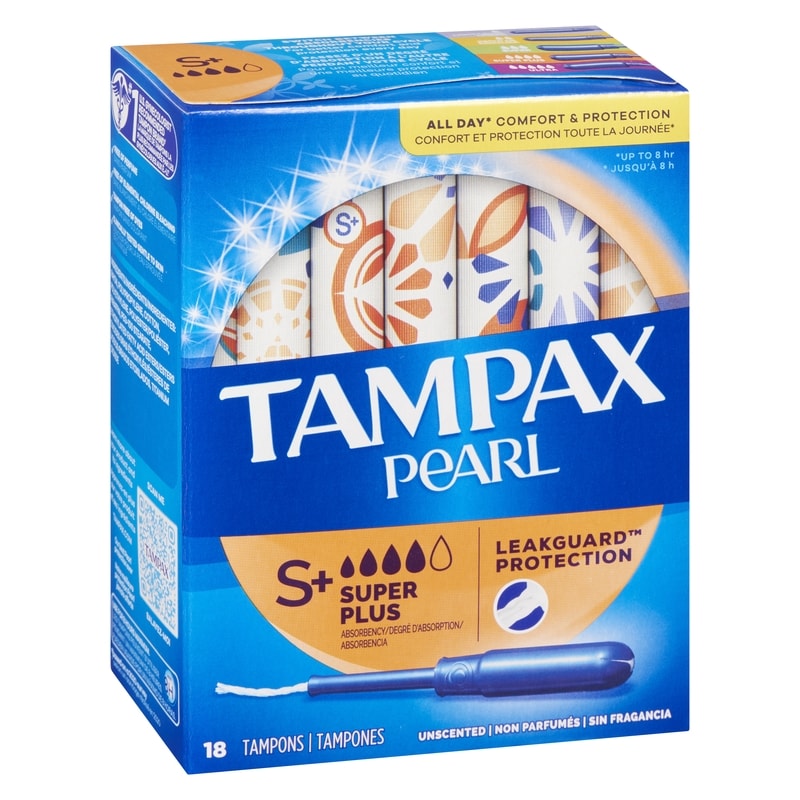 Pearl Tampons, with LeakGuard Braid, Super Plus Absorbency, Unscented, 18 Count.