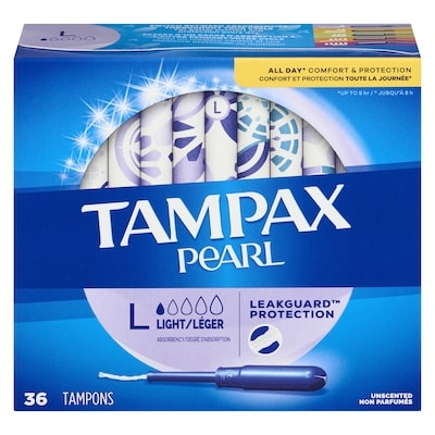 Tampax Pearl Tampons, with LeakGuard Braid, Light Absorbency, Unscented, 36 Count. 36 ea, $0.33/1ea