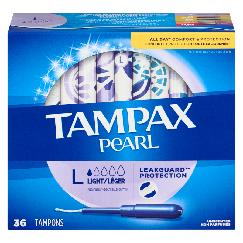Pearl Tampons, with LeakGuard Braid, Light Absorbency, Unscented, 36 Count.