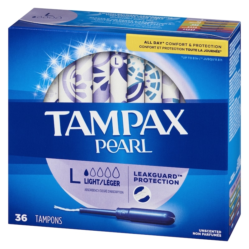 Pearl Tampons, with LeakGuard Braid, Light Absorbency, Unscented, 36 Count.