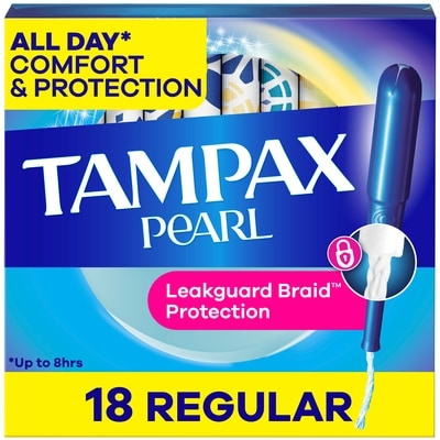 Tampax Pearl Tampons, with LeakGuard Braid, Regular Absorbency, Unscented, 18 Count. 18 ea, $0.39/1ea