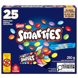 Nestlé Smarties Mini-friandises, chocolat au lait enrobé d’une coquille de sucre 250 g, 3,20 $/100g