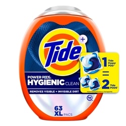 Tide Hygienic Clean Heavy 10x Duty Power Pods Laundry Detergent Pacs, Original, 63 count, For Visible and Invisible Dirt