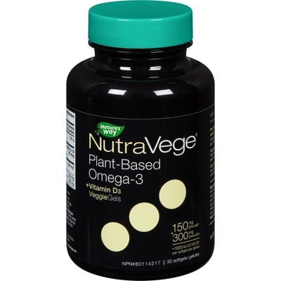 Nature’s Way Nutravege oméga-3 à base de plante additionné de vitamine d3 végétalienne 30 ea, 1,07 $/1ch