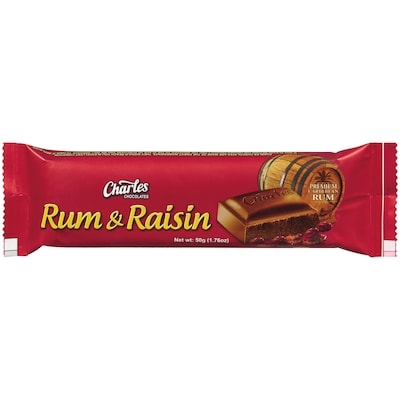 Charles Chocolates Milk Chocolate With Rum And Raisins 50 g, $2.98/100g