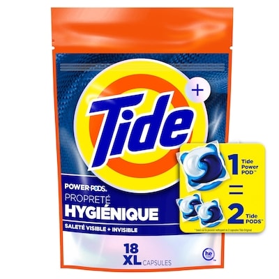 Tide Capsules de détergent à lessive Hygienic Clean Heavy Duty 10X Power Pods, parfum Original, élimine la saleté visible et invisible, 18 capsules 18 ea, 0,83 $/1ch