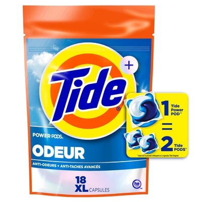 Tide Capsules de détergent à lessive Power Pods Ultra OXI avec éliminateur d’odeurs, élimine la saleté visible et invisible, 18 capsules 18 ea, 0,83 $/1ch