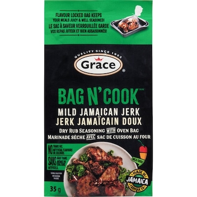 Grace Bag n' cook marinade sèche avec sac de cuisson au four jerk jamaïcain doux 35 g, 5,69 $/100g