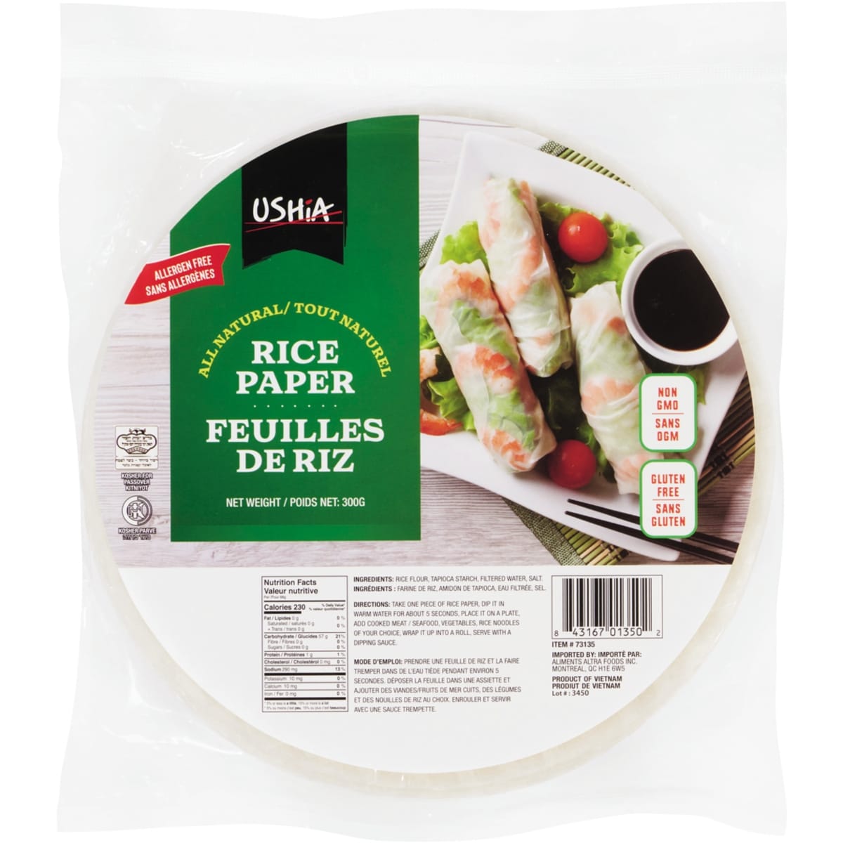 Ushia Kosher Rice Paper 300 g, $1.00/100g