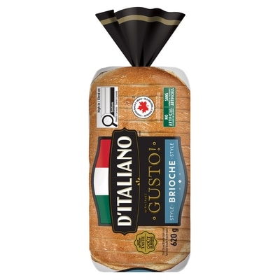 D’Italiano Pain style brioche tranché épais Gusto! 620 g, 0,64 $/100g
