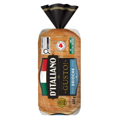 D’Italiano Pain style brioche tranché épais Gusto! 620 g, 0,64 $/100g