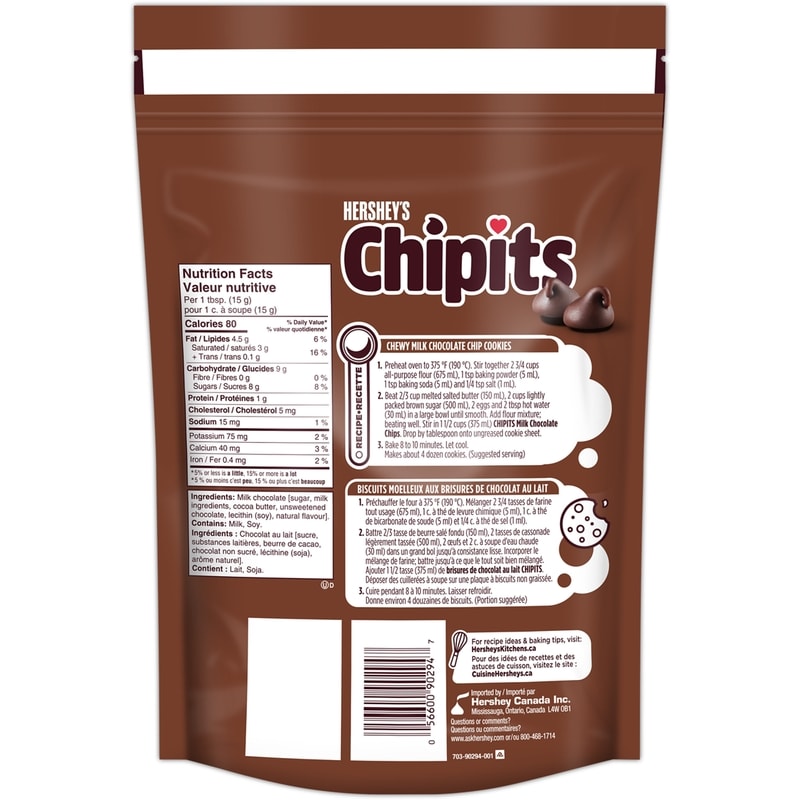 Chipits Milk Chocolate Chips, 835G