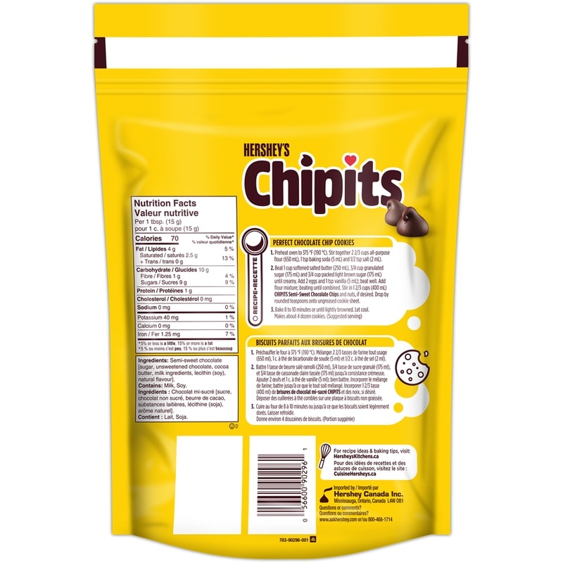 Chipits Pure Semi-Sweet Chocolate Chips, 925G