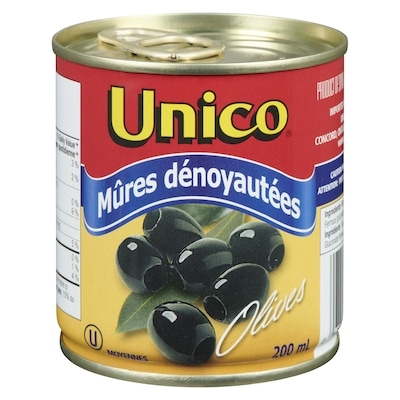 Unico Olives mûres dénoyautées moyennes 200 ml, 1,10 $/100ml