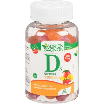 Santé naturelle D3 gummies 1 000 u.i. 60 ea, 0,33 $/1ch